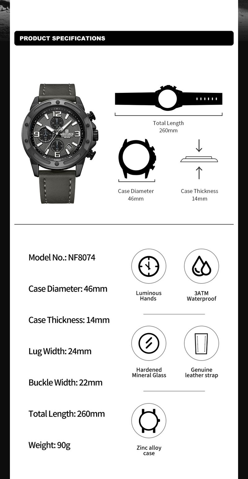 Man‘s Waterproof Quartz Timing Night Light Watch Business Leather Strap Watch Display Multi Functional Boy Wrist Watch_voghion.com