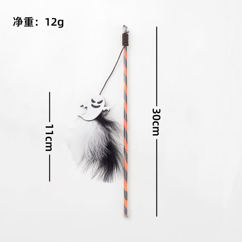 Halloween New Teasing Stick Pumpkin Ghost Feather Bell Plastic Cat Toy_voghion.com