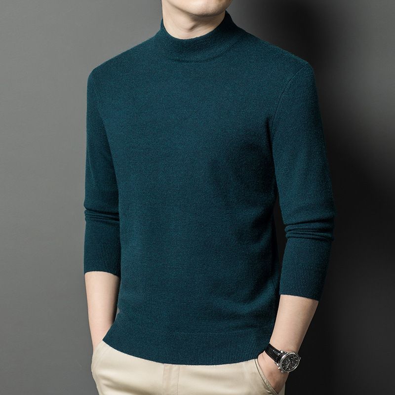 Herbst Winter Neues, verdicktes Premium-Basishemd mit einfarbiger Farbe, lässiger halber Rollkragenpullover, Herrenbekleidung_voghion.com