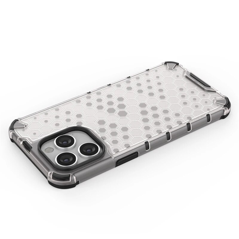 Honeycomb Clear Stødsikkert Etui Til Hybrid TPU Transparent Armor Cover iPhone 7 8 Plus 11 12 13 14 15 Pro Max_voghion.com