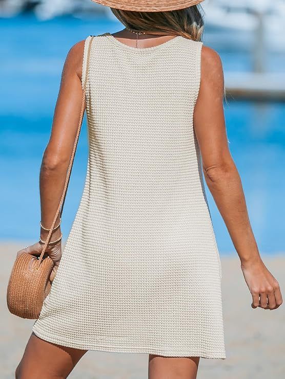 Vestido playero de punto gofre sin mangas para mujer (2025)_voghion.com
