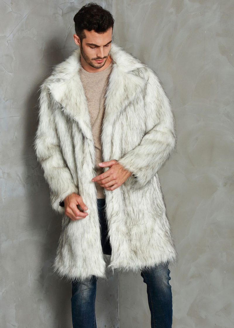 Men's suit collar imitation fur long coat coat_voghion.com