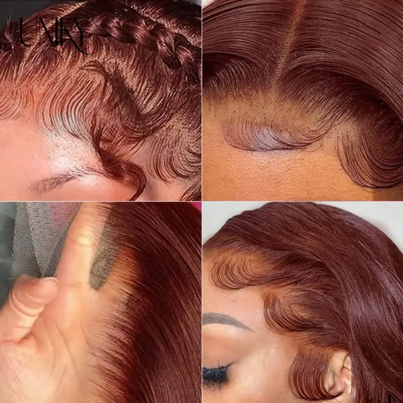 Dunkelorange, seidig glatte Bob-Perücke mit Babyhaar, rötlich-braunes brasilianisches Echthaar, dunkelbraun, 13 x 4 Zoll, Lace-Front-Perücke für Frauen_voghion.com
