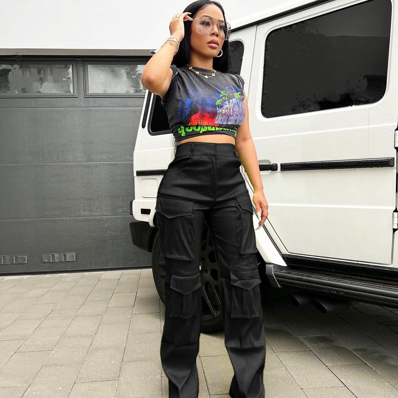 Tuta multitasche da donna casual alla moda in tinta unita_voghion.com