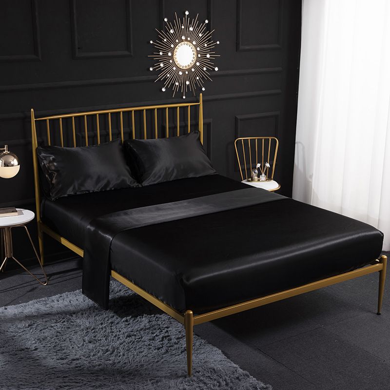 Pure color satin summer ice silk bed sheet pillowcase silk four piece set_voghion.com