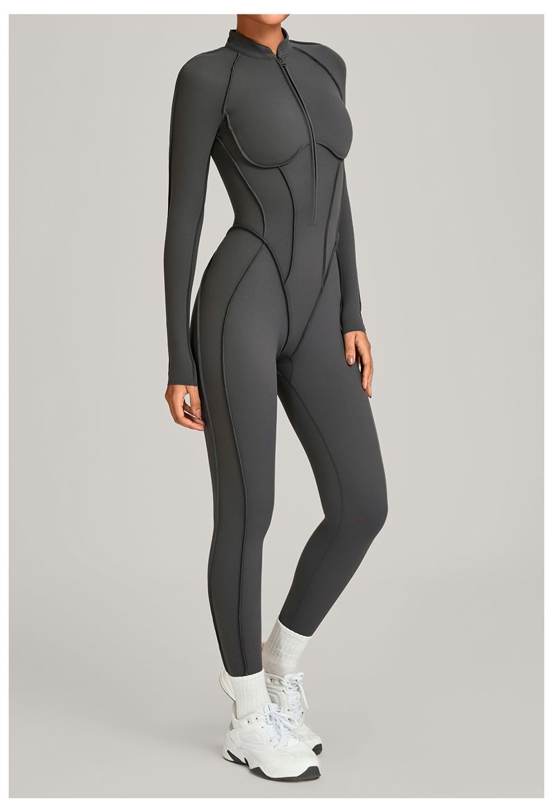 European And American Winter Stand Collar Jumpsuit Half Zipper One-piece Fitness For Women High-intensity Exercise Yoga_voghion.com