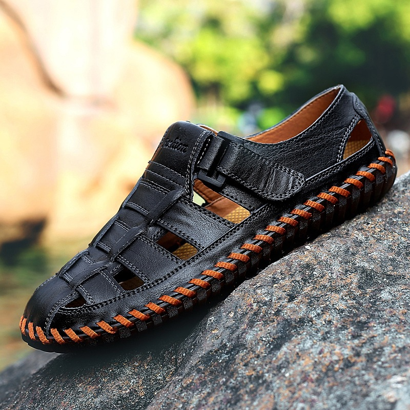 Chaussures de randonnée pour hommes en cuir Casual Trekking Sandales à sangle fermée pour hommes_voghion.com
