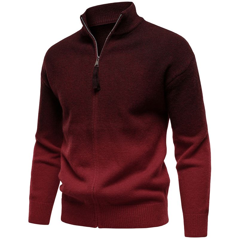 Men's Clothing Stand Collar Zipper Men's British Style Gradient Color Zip-Up Knit Sweater With Stand Collar, Casual Pullover For Autumn & Winter_voghion.com