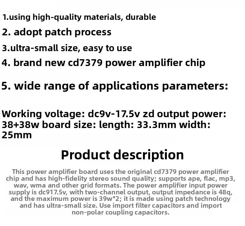 Carte d'amplificateur de puissance CD7379 2.0 double canal stéréo 2 x 39 W, alimentation CC Super TDA7297/7377_voghion.com