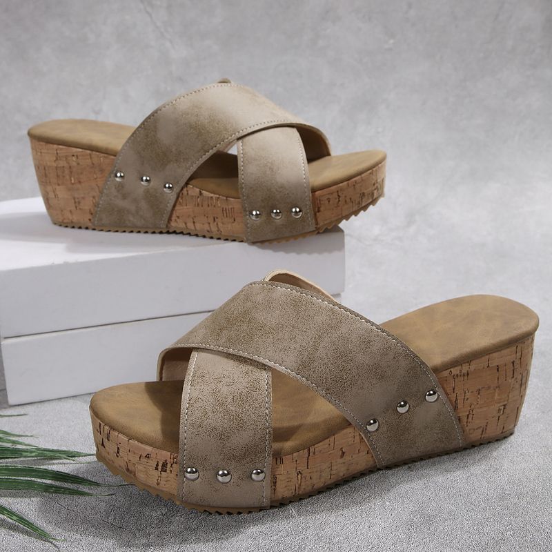Cross-Plateau-Hausschuhe mit offenen Zehenpartien und Strandschuhen_voghion.com