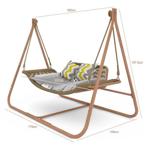 JESE Hammock Swing Chair With Stand For Indoor,Outdoor, Anti-Rust Wood-Colored Frame 570 Lbs Capacity With Cushion Oversized Double Hammock Chair Fo_voghion.com