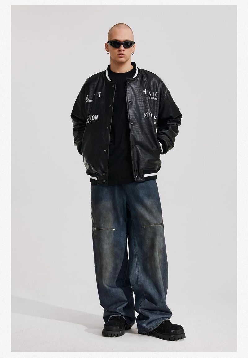 "Retro Streetwear Denim Pants – Loose Straight Fit Jeans With Rivet & Patch Design, Casual Style, Unisex (M-4XL)"_voghion.com