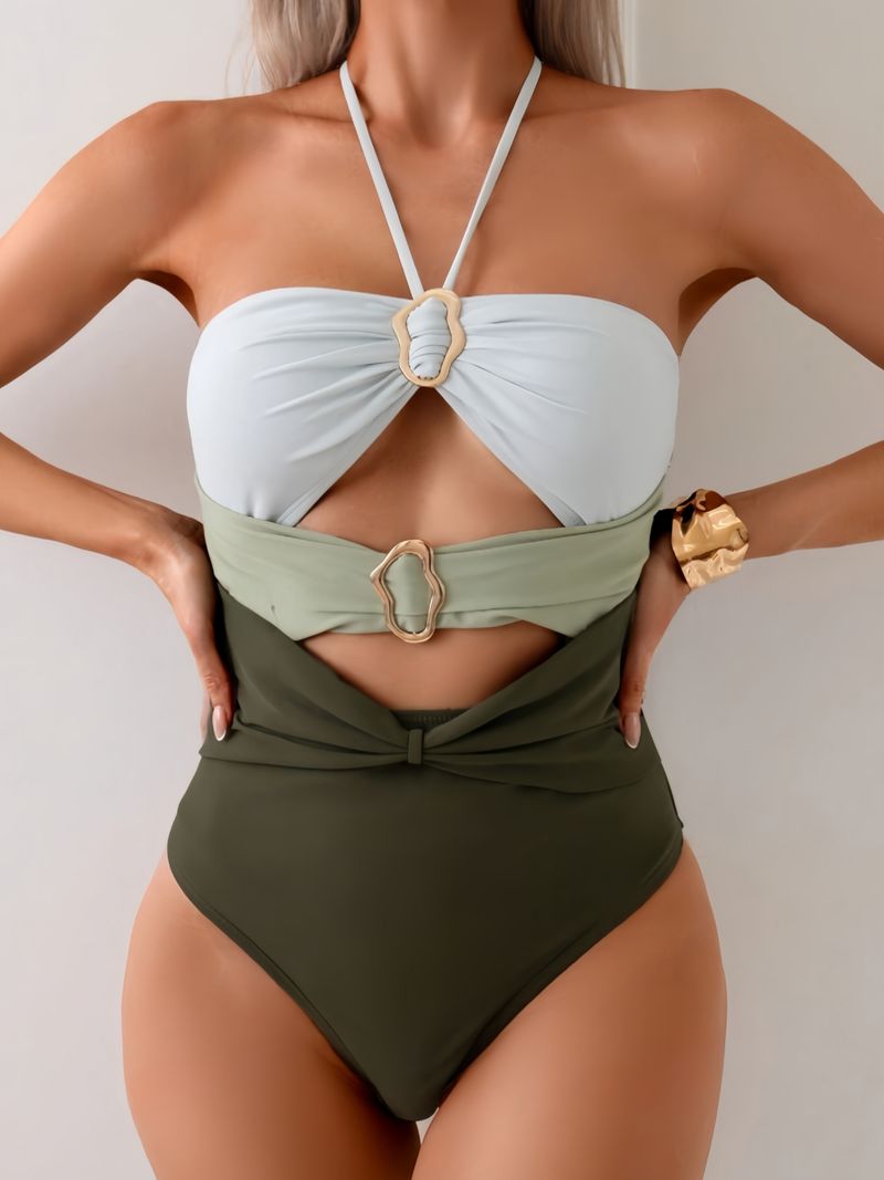 Maillot de bain une pièce uni pour femme, sexy, dos nu, taille haute_voghion.com