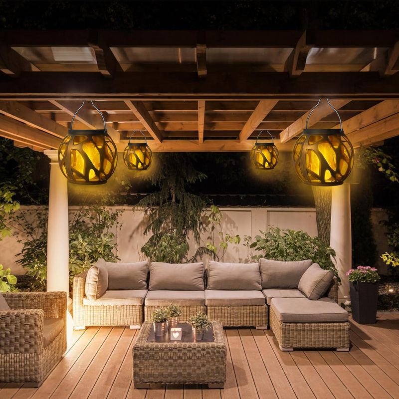 Verstellbare Solar-Hängelaterne mit warmem LED-Flammeneffekt – dekoratives Außenlicht für Garten, Terrasse, Balkon (dimmbar, Schutzart IP44)_voghion.com
