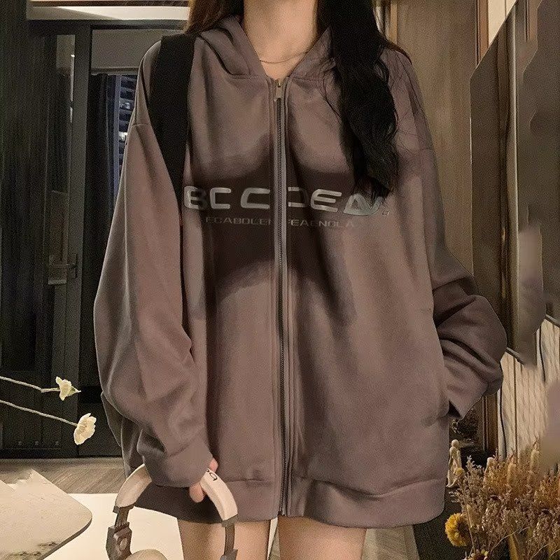 Spring and Autumn Women's Loose Suede Hoodie American Trendy Brand Coat Versatile Couple Top_voghion.com