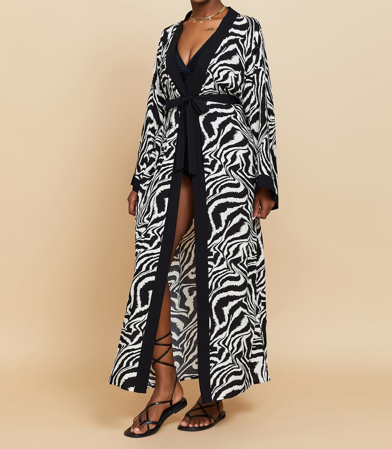 Women's Clothing Beach cover-up rayon zebra pattern holiday bikini sunscreen cardigan dress large size loose_voghion.com