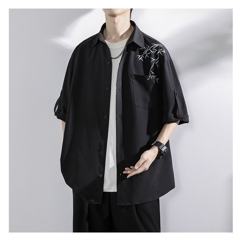 Camicia bianca a maniche corte, giacca da uomo alla moda in seta ghiacciata ad asciugatura rapida, camicia a maniche a 7 quarti, estate_voghion.com