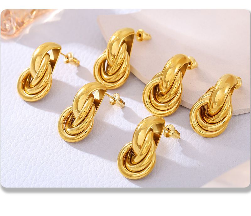 Orecchini a cerchio semplici e alla moda da donna, con design leggero e lussuoso, in acciaio inossidabile placcato con oro vero K._voghion.com