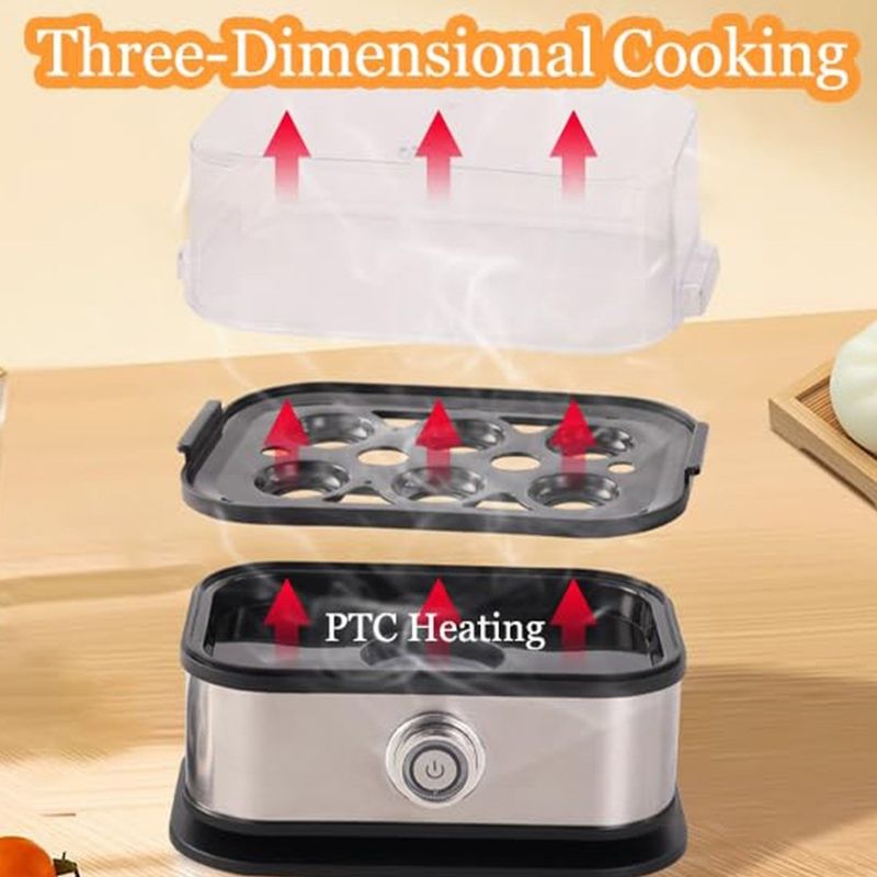 200W Power Eggs Boiler Space Saving Auto Shut-Off Smart Egg Cooker 6 Eggs Capacity Stainless Steel Rapid Egg Cooker_voghion.com