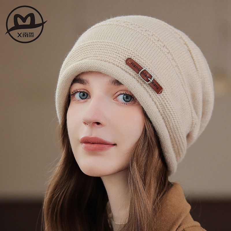 Damen Herbst Winter Strickmütze aus Wolle, warm, lässig, lässig, aus Kaninchenfellmischung, vielseitig, trendig, modisch_voghion.com