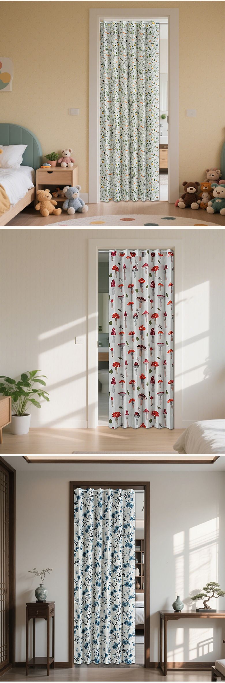 Foldable Room Divider Curtain With 12 Patterns - Floral, Animals & Solid Colors For Living Room, Bedroom - Lightweight Polyester No-Drill Hanging_voghion.com