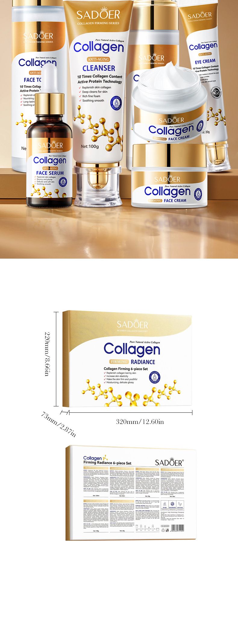 Full English Collagen Firming Skincare 6-Piece Set SADOER Moisturizing Hydration Kit_voghion.com