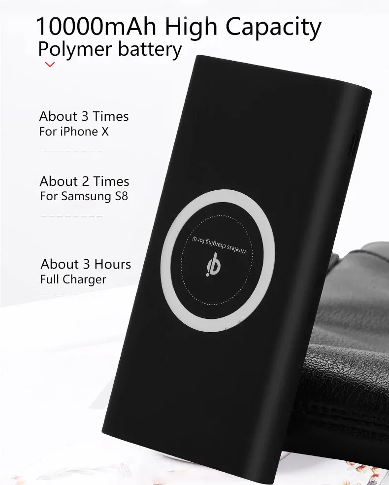 iPhone X XR XS Max Samsung Note 8 S10 S9 S8 Plus S7 Powerbank için 10000mAh Qi Kablosuz Şarj Cihazı_voghion.com