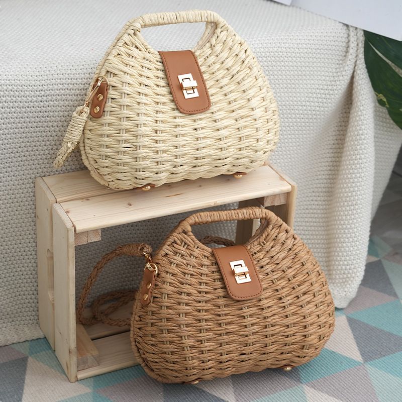 Nuova borsa a tracolla intrecciata in stile coreano per le donne, borsa a mano con struttura in paglia per le vacanze estive in spiaggia_voghion.com