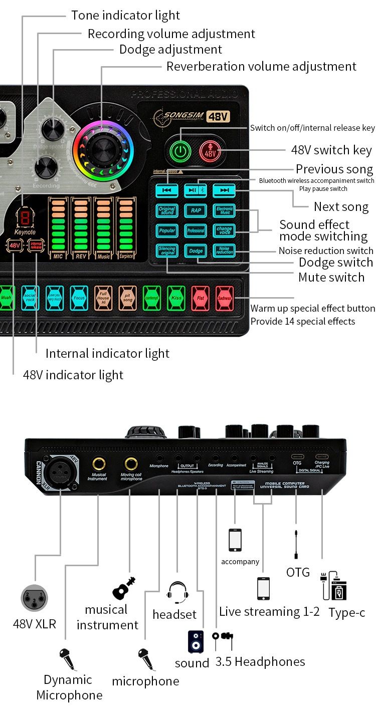 X5 English Version Professional Recording Singing Equipment Mobile Phone Computer Full Set Live Streaming Sound Card_voghion.com