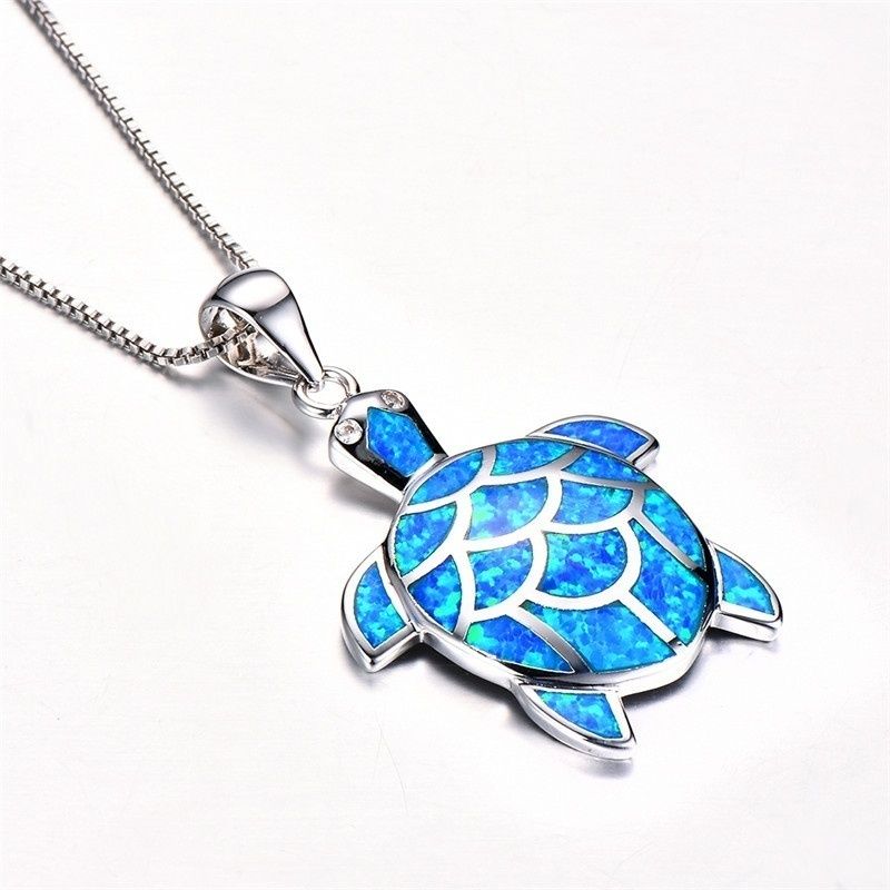 Bohemia Blue Opal Cute Turtle Pendant Necklace For Charm Crystal Ocean Animal Necklaces Jewelry for Women_voghion.com