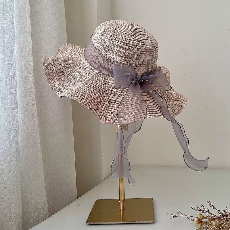 Summer large brimmed straw women's foldable beach UV resistant hat, sun protection hat_voghion.com