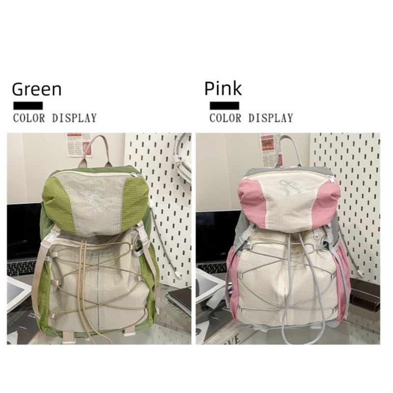 Spring Outing Lightweight Outdoor Sports Color-Block Hiking Trekking Travel Backpack Women Drawstring Large Capacity_voghion.com