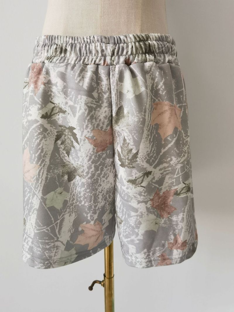 Women's 3D Printed Drawstring Shorts - Cotton Blend Casual Breathable Lounge Pants With Leaf/Branch Patterns_voghion.com