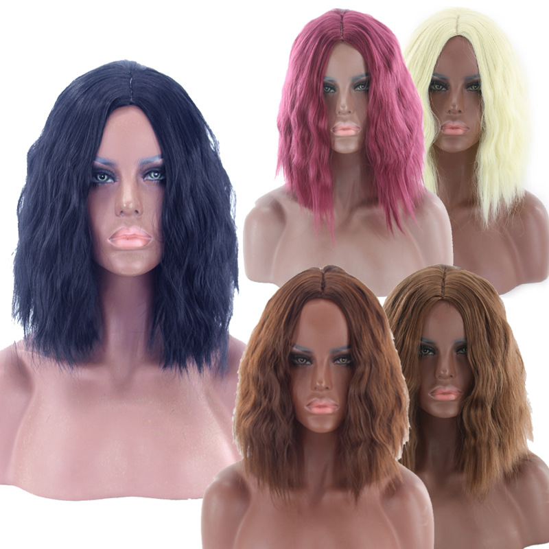 Parrucca sintetica Set di parrucche da donna ricci medio lunghi in fibra chimica con baffi di mais divisi_voghion.com
