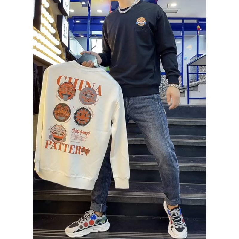 Männer in Guards 2022 Herbst Neue Smiley Gesicht Langarm Mode Lose Pullover Mantel Kwai Net Rot Rundhals Kleidung_voghion.com