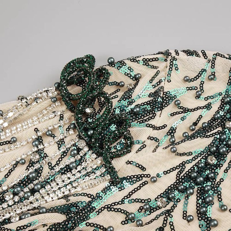 Elegante abito da sera aderente con frange di perline e maniche lunghe per donna - Vita alta, paillettes scintillanti, abito da sera formale per banchetti e occasioni speciali_voghion.com