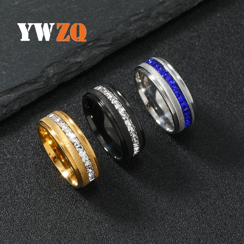 2023 New Stainless Steel Fashionable Simple Single Row Set Square Diamond Ring Personalized Small and Unique Jewelry_voghion.com