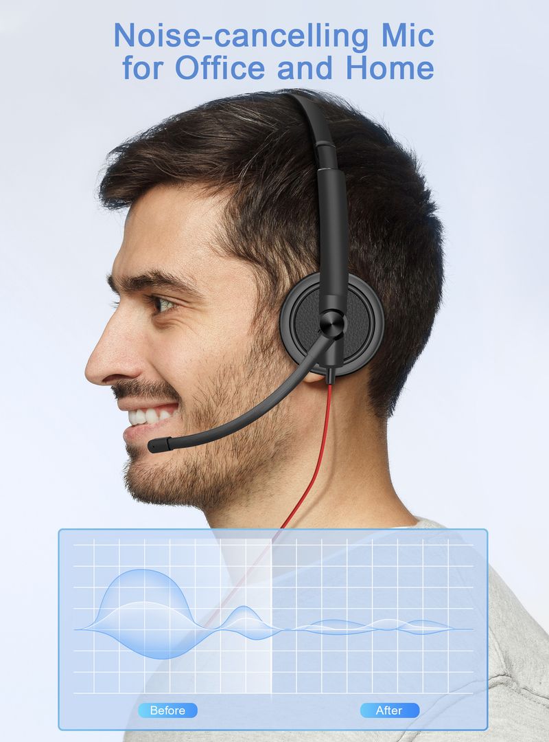 Lightweight Call Center Headset With Noise-Canceling Mic – USB Wired Office Headphones For Customer Service, Aviation & Drivers_voghion.com
