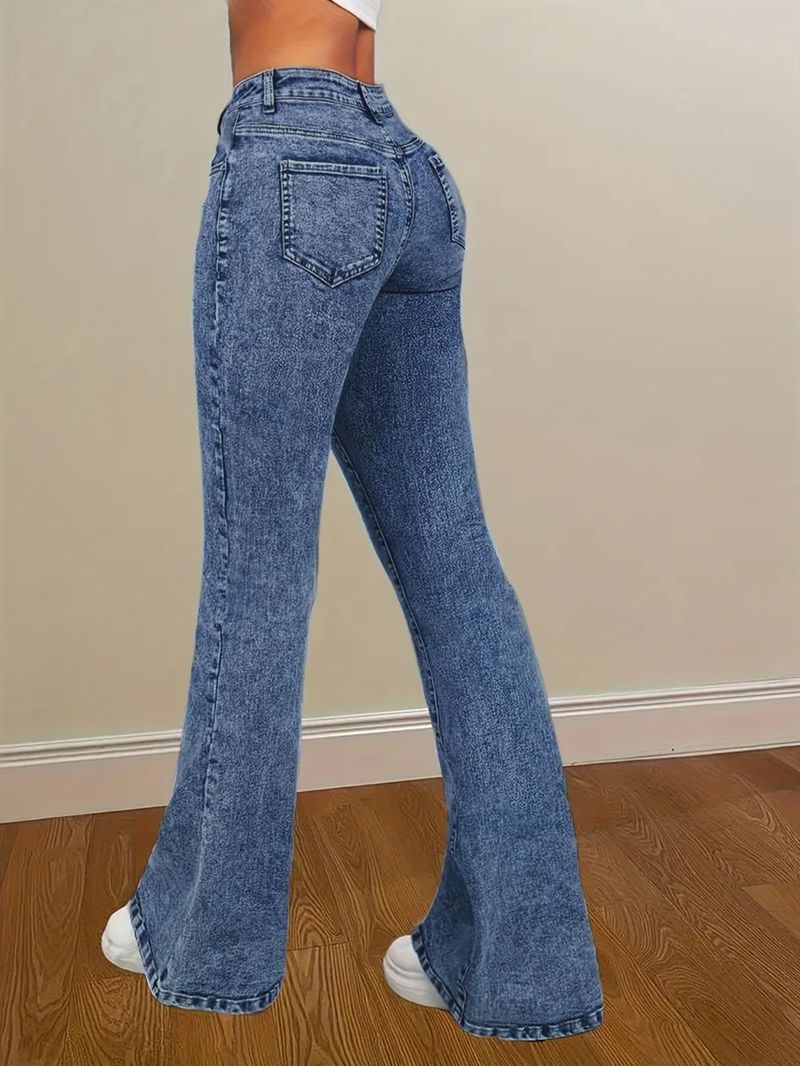 Schlag-Bootcut-Jeans für Damen – Slim Fit Stretch-Denimhose (Retro-Vintage-Waschung, mittlere Leibhöhe und bequem für die Freizeit/das Büro)_voghion.com