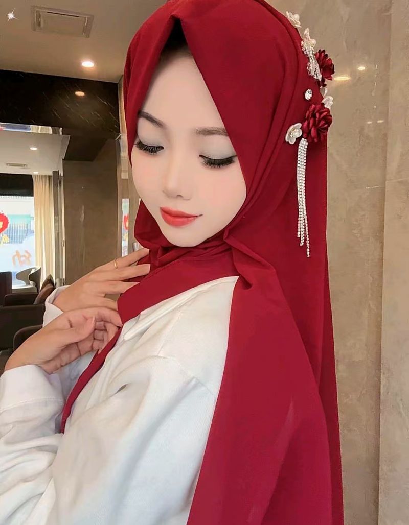 Trendy New Pearl Chiffon Long Handmade Glass Flower Tassel Damen Kopftuch Schal Schal_voghion.com