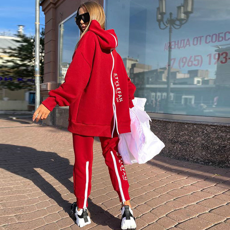 Felpa con cappuccio lunga e ampia con stampa alla moda da donna + tuta_voghion.com