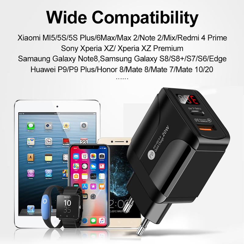 Adaptador de corriente de carga rápida PD Fast 20W QC3.0 USB tipo C para iPhone 12 11 8 Plus Samsung Xiaomi Huawei Mobile harging_voghion.com