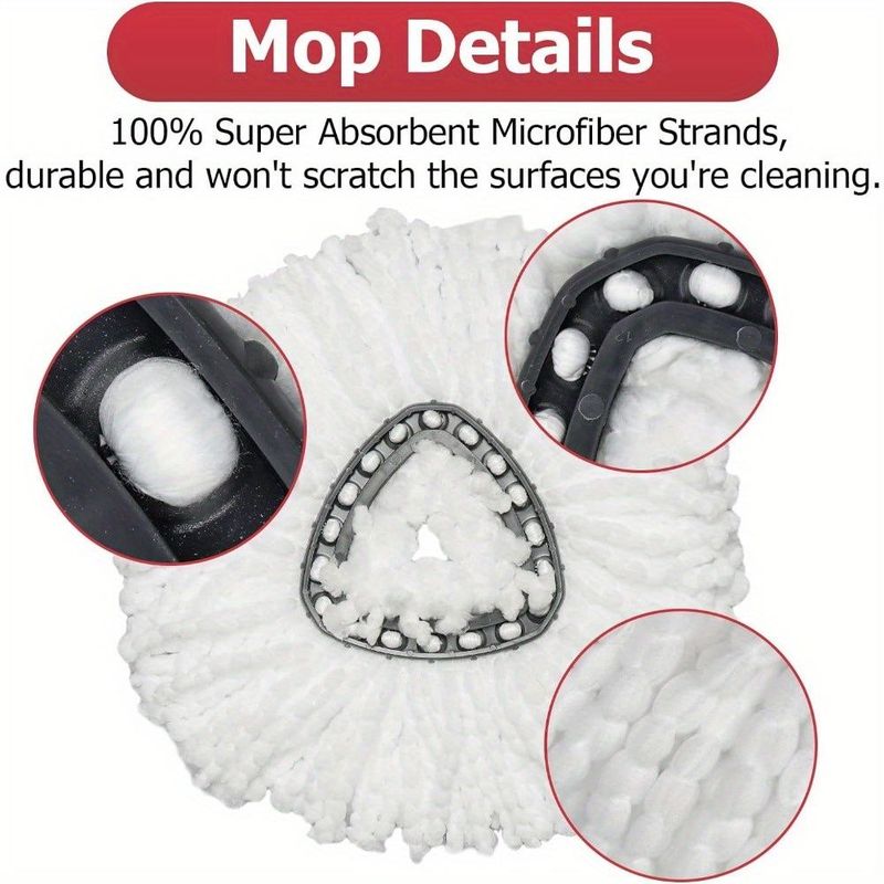 6 Pack O Cedar Spin Mop Replacement Mop HeSpin Mopd, Spin Mop Replacement Microfiber Mop Head, 360 Degree Easy Wringing Dust Mop Head With One Base And One Handle_voghion.com