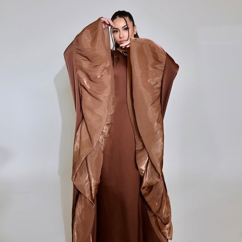 Verve MQ201 Modest Muslim Fashion Long Robe Dress With Waist-Cinching Satin_voghion.com