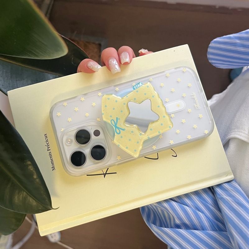 TechGlobe Full Screen Stars Short Sleeve Mirror Magnetic Stand Compatible With IPhone 16 Pro Max 15 Phone Case 14 For Women_voghion.com