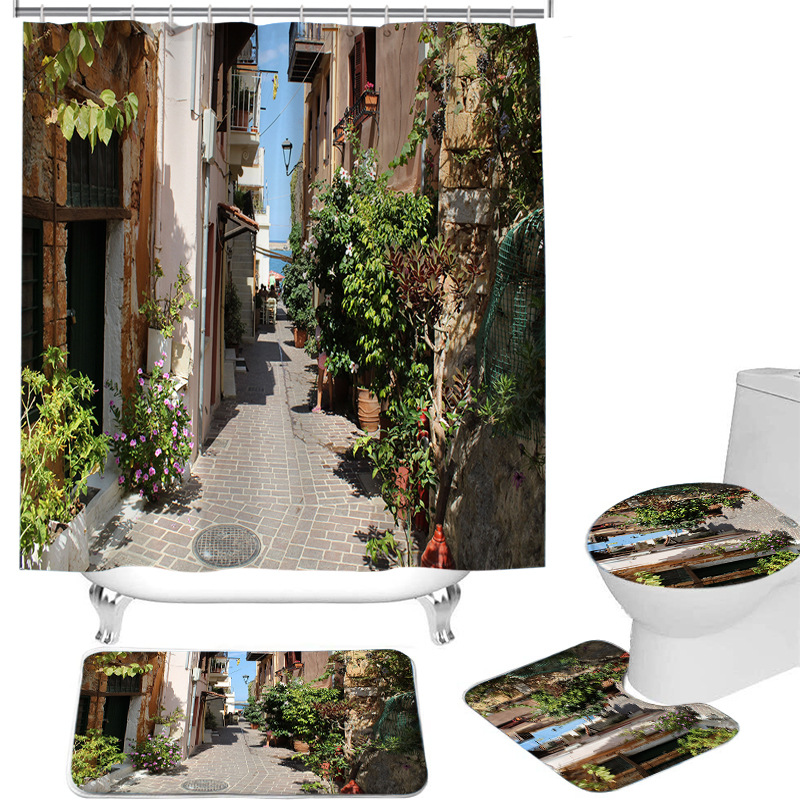 Tenda da doccia per bagno INS Nessuna perforazione Tenda per barriera per doccia da bagno Cortile con vista floreale Tenda da doccia_voghion.com