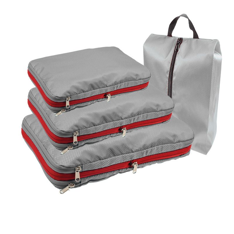 Cubes d'emballage de Compression de voyage avec sac à chaussures, organisateur pliable Portable, pochette compressible de bagages, rangement de voyage pour vêtements et chaussures_voghion.com