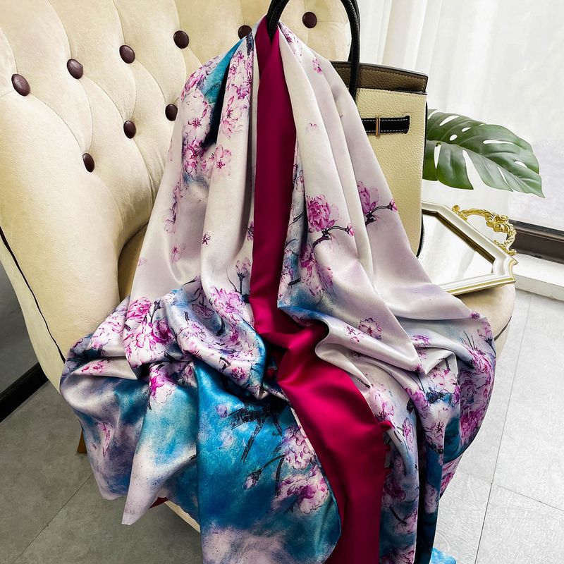 Dámský hedvábný šál cheongsam s květinovým potiskem, oboustrannou dvouvrstvou sponou a ozdobným knoflíkem_voghion.com