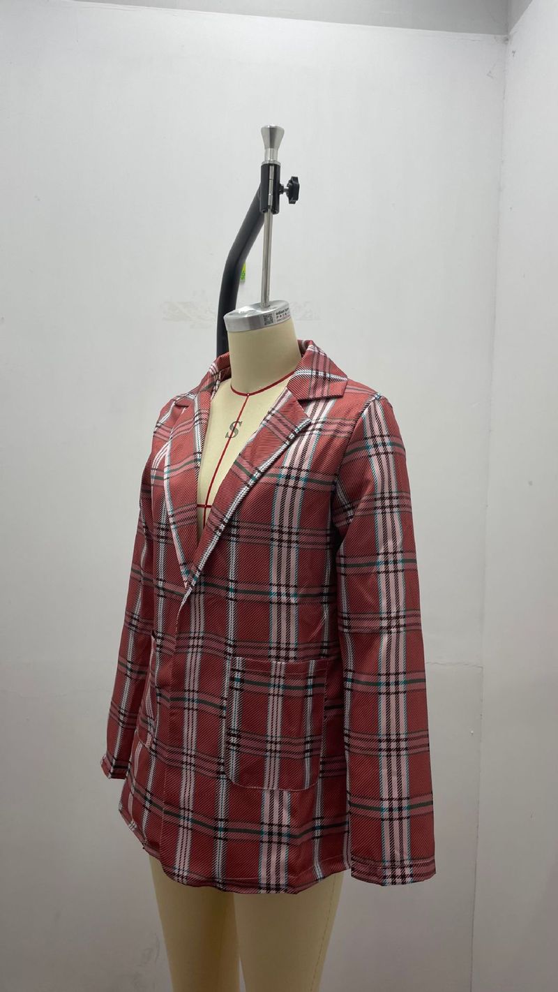 2024 neue Damenmode Plaid Casual mit Revers, Slim Fit Strickjacke, Anzugjacke für Damen_voghion.com