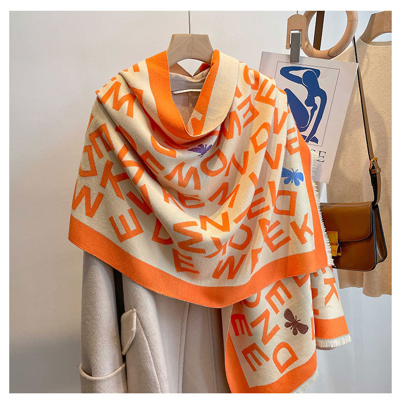 2022 Autunno e Inverno Nuova Sciarpa con Lettera in Cashmere Imitazione per Calda Imitazione Cashmere Jacquard da Donna Addensata_voghion.com